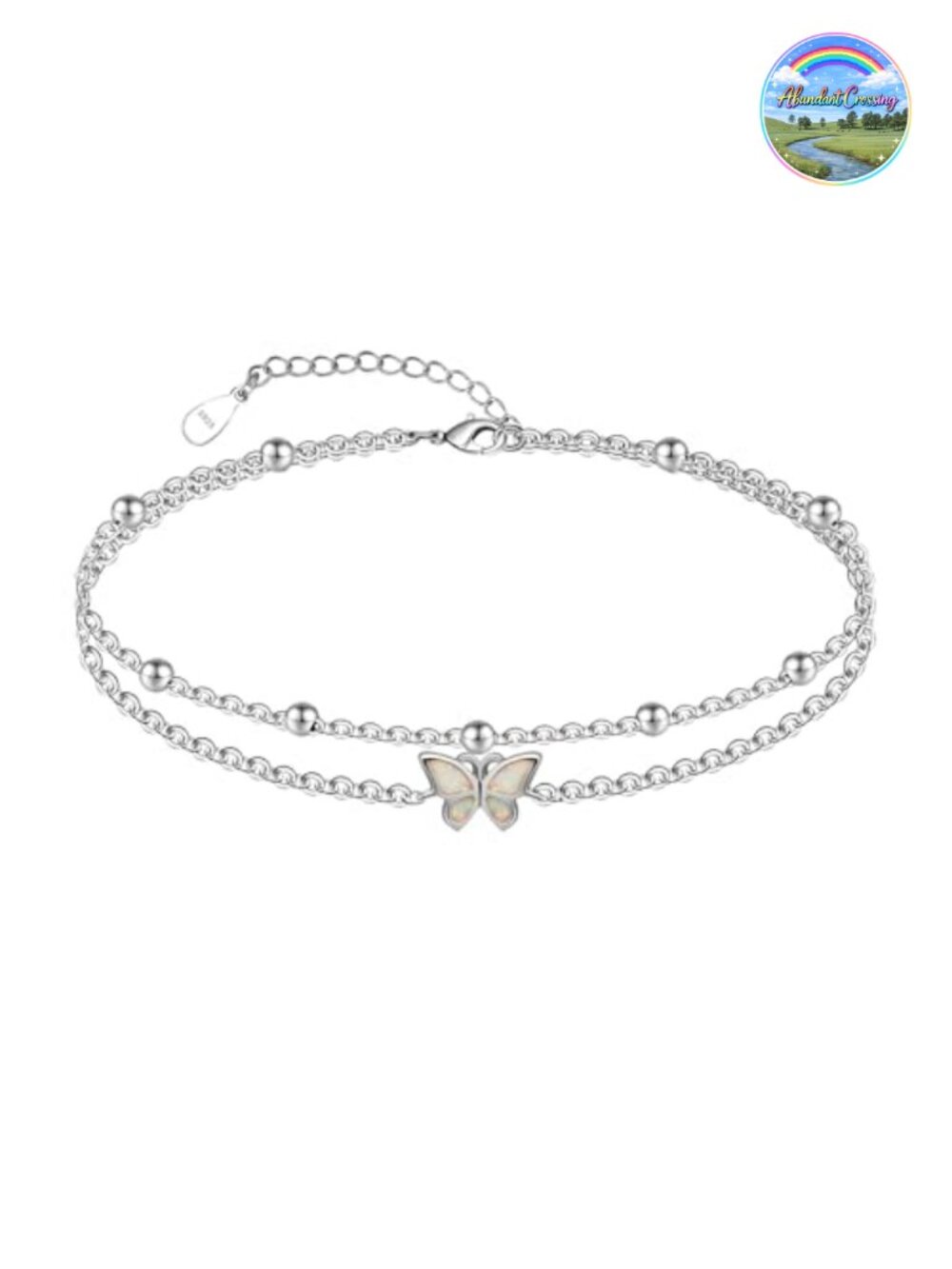 925 Sterling Silver Adjustable Ankle Bracelets with Butterfly & Opal Charms